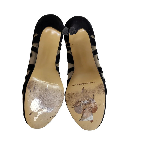 Beverly Feldman Honey2 Black Suede and Mesh Peep Toe Heel - Picture 12 of 16